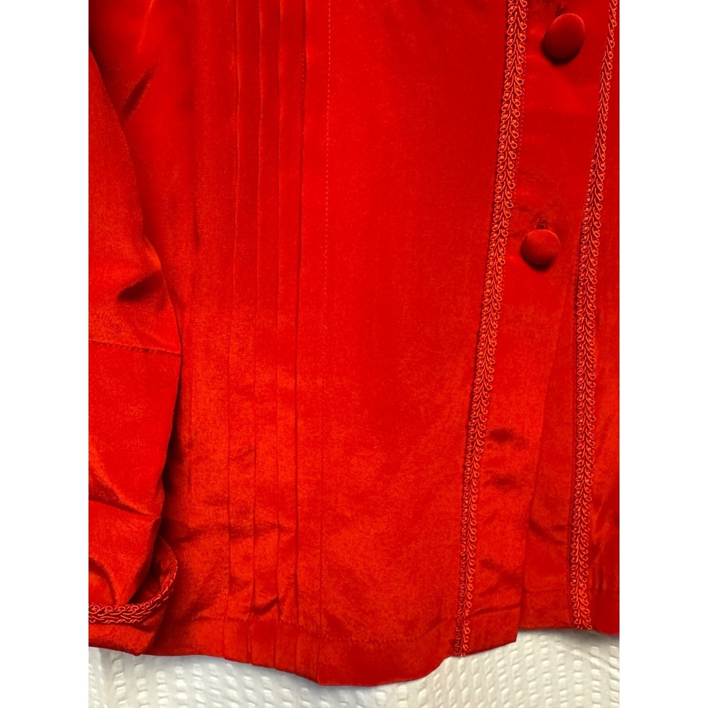 VTG 1980-90s Erez SZ 2 (Small) 100% Silk Red Heavy Embellished Blouse Detail NWT - Picture 4 of 16